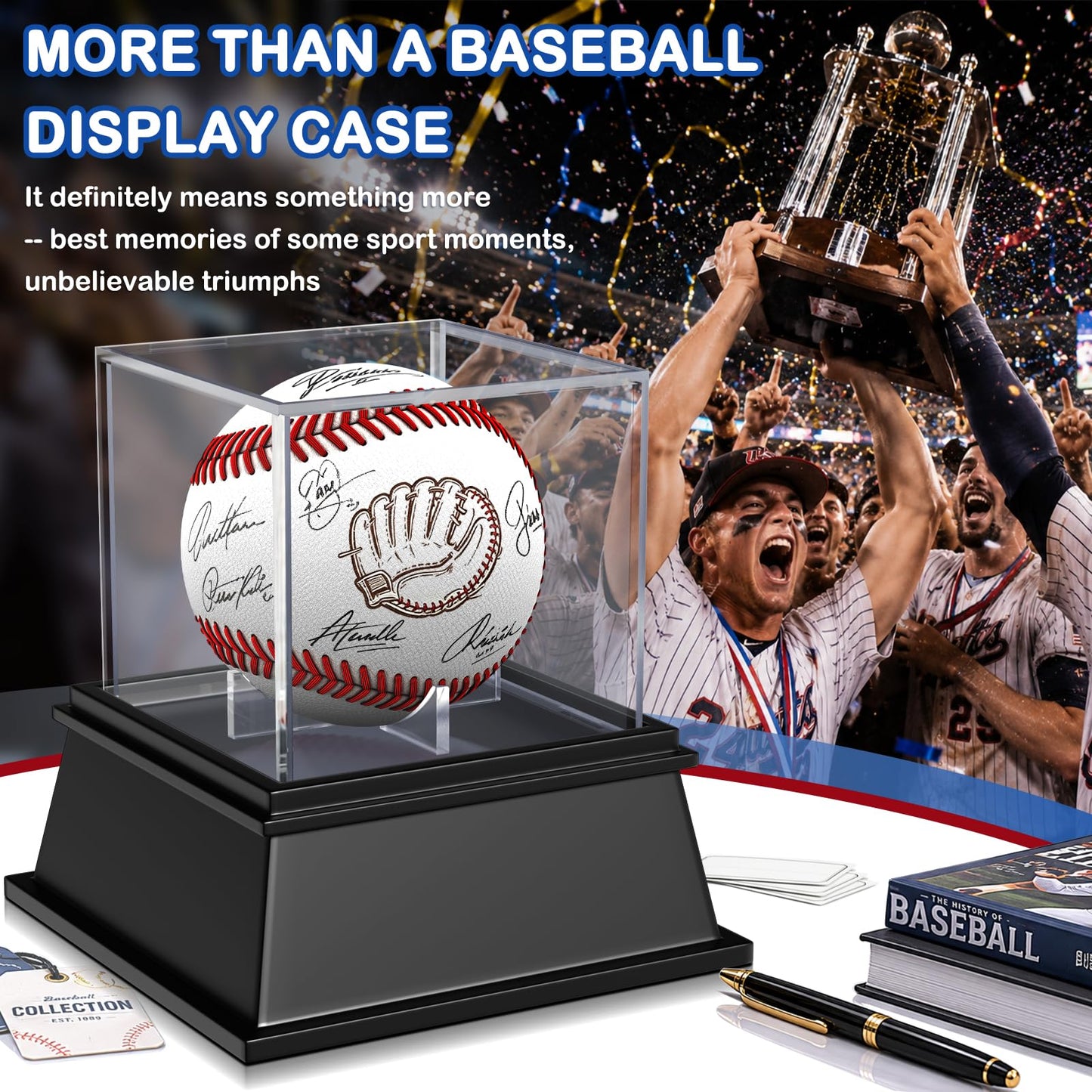KKU Baseball Display Case 2 Pack, Baseball Holder for Ball Display Cube Box, UV Protected Acrylic Baseball Storage Official Size Box, Memorabilia Display Case for Baseball