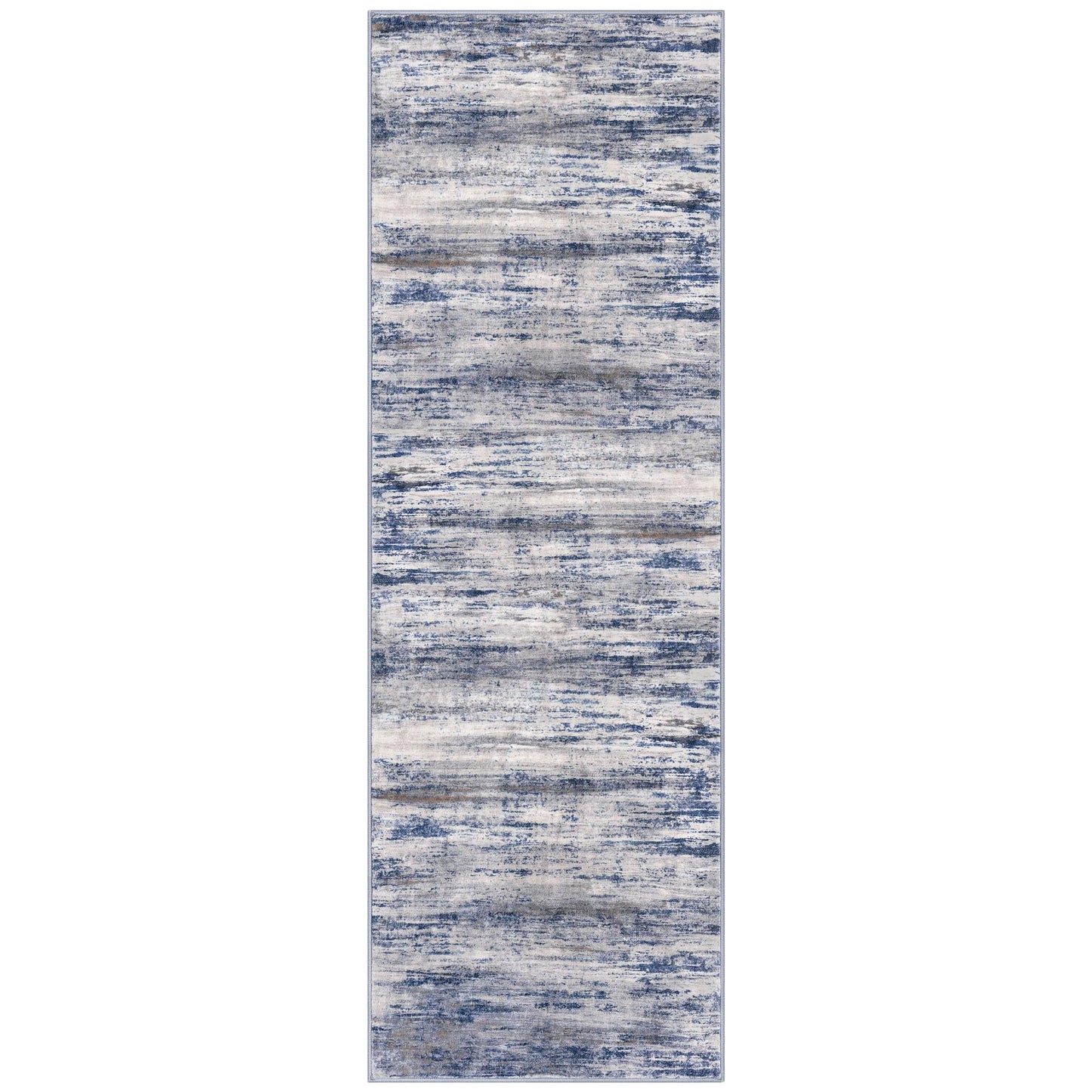 KOZYFLY Modern Abstract Washable Rug Runner 2x6 Runners for Hallways Non-Slip Soft Kitchen Runner Rugs, Print Grey-Blue Striped Carpet Runner for Entryway Bathroom Laundry Room Foyer