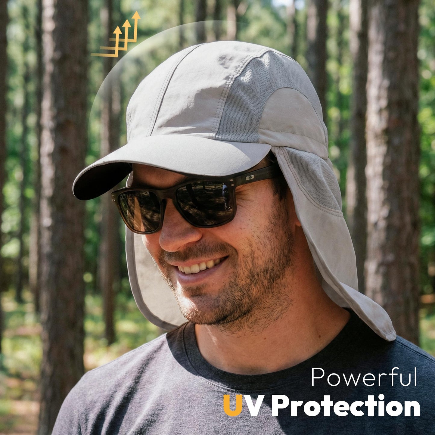 Mens Sun Hat with Breathable Mesh Sun Hats for Men Sun Protection Fishing Hat with Neck Flap for Hiking Cycling Gray