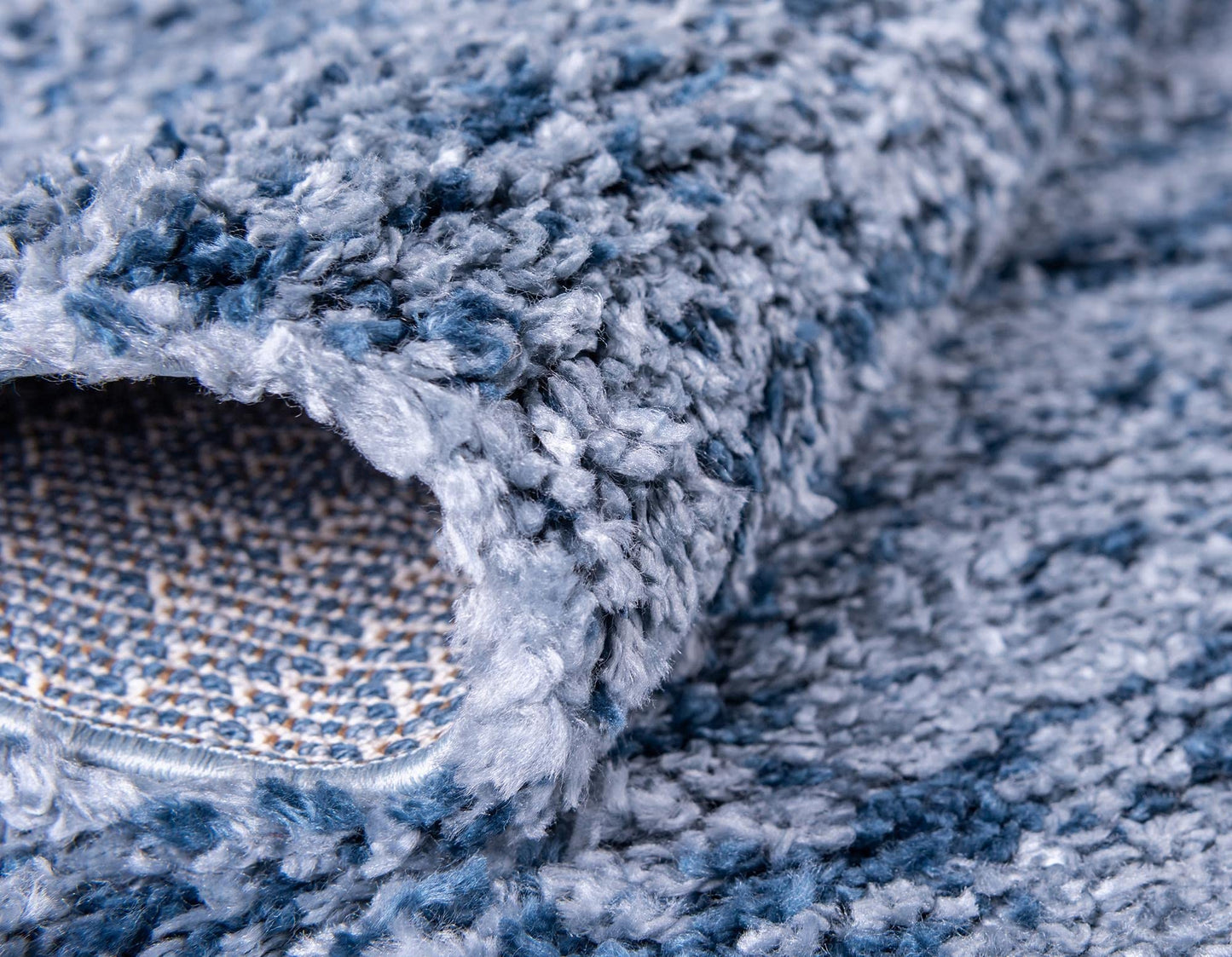 Rugs.com Athena Shag Collection Rug – 8' Square Blue Shag Rug Perfect for Living Rooms, Kitchens, Entryways