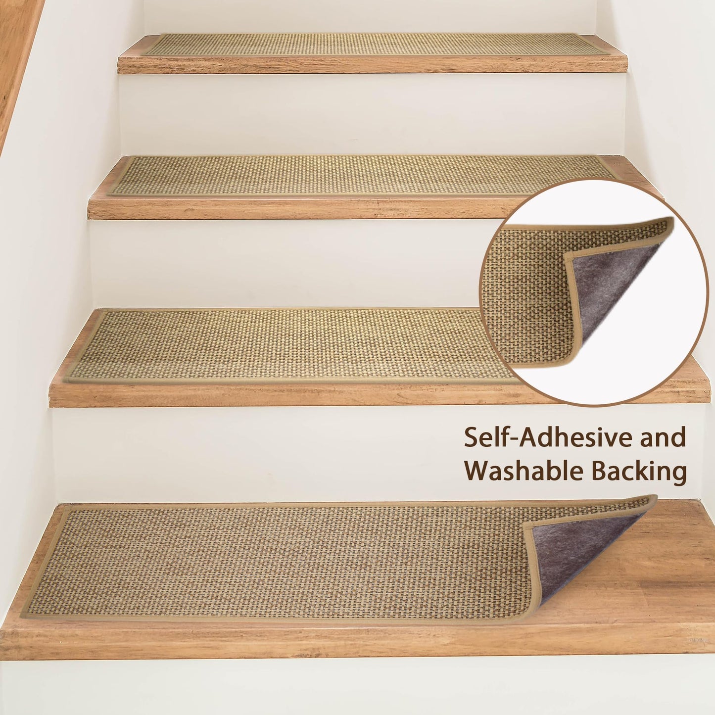 Xaarmonex Natural Linen Stair Treads for Wooden Steps, 15 Pcs 8" x 30",Non Slip Stair Runner, Peel and Stick Carpet Indoor for Kids Elders and Pets (15, Beige, 8" x 30")