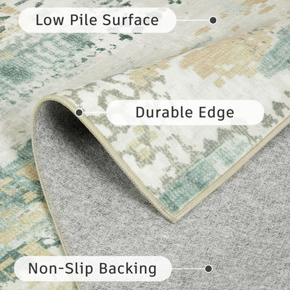 DCX Abstract Area Rug 5x7, Washable Sage Green Modern Rug for Living Room, Kid & Pet Friendly with Rubber Back Non Slip, Soft Low Pile Carpet, Stain Resistant Rug for Bedroom, Office, Dining Room