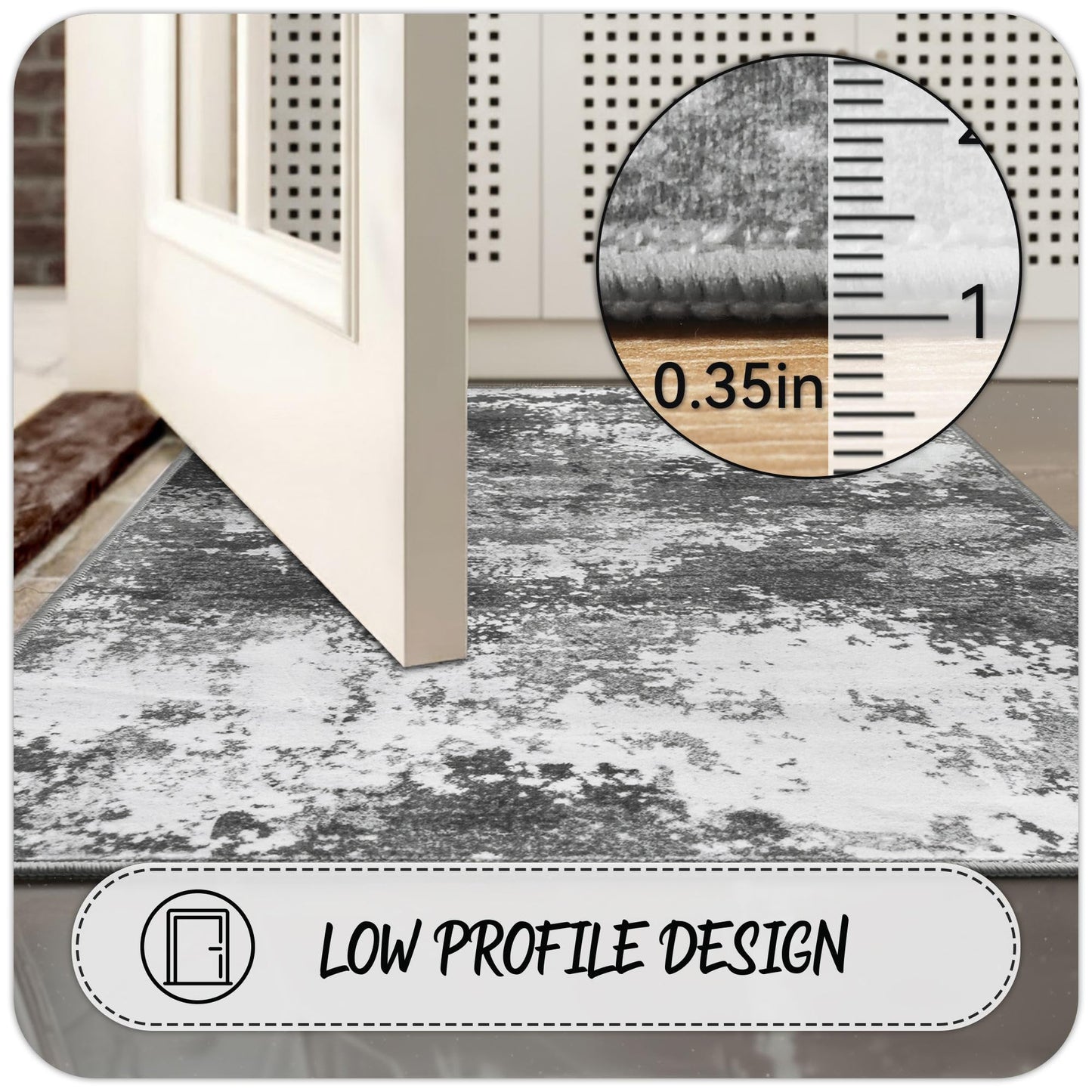 2x6 Rug Runners for Hallways Kitchen Non Slip Washable Grey Entryway Runner Rugs with Rubber Backing 6ft Long Carpet Runner for Laundry Room Bedroom, Low Pile Stain & Fade Resistant, Abstract Gray