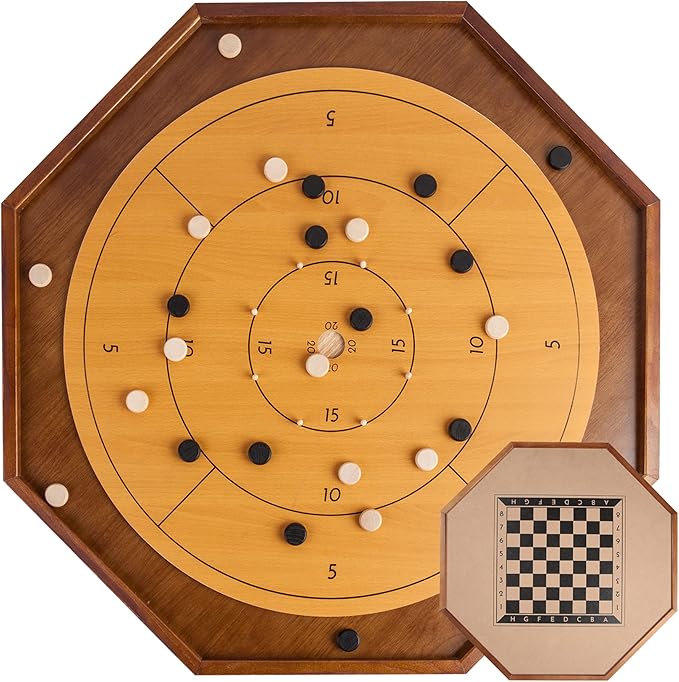 Crokinole and Checkers 27-Inch Classic Crokinole Board Game with 22 Playing Surface Canadian Heritage Tabletop Game for Two Players Dexterity Krokinole Games Great for Families and Friends