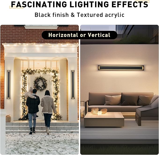 39.4 in Long Outdoor LED Wall Lights Exterior Lighting Fixtures, Modern Exterior Garage Wall Light,Outside Light Fixtures for House,Patio,Front Porch,36W Black Outdoor Wall Sconce 3000K