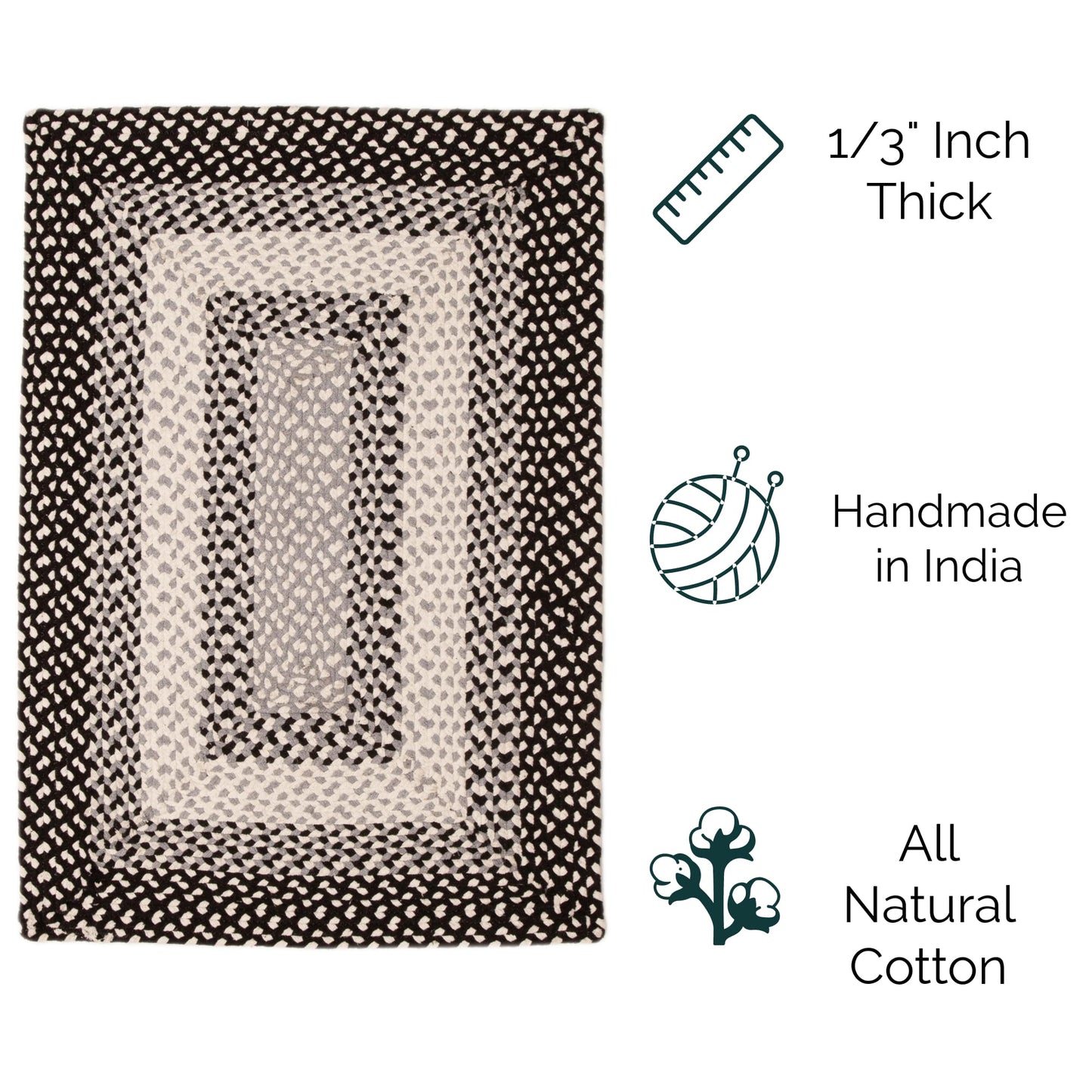 Super Area Rugs 2X3ft Farmhouse Braided Rug - Natural Soft Cotton Carpet for Bathroom, Kitchen, Doorway - Reversible Primitive Country Decor - Black/Gray/Ivory - Buffalo Check