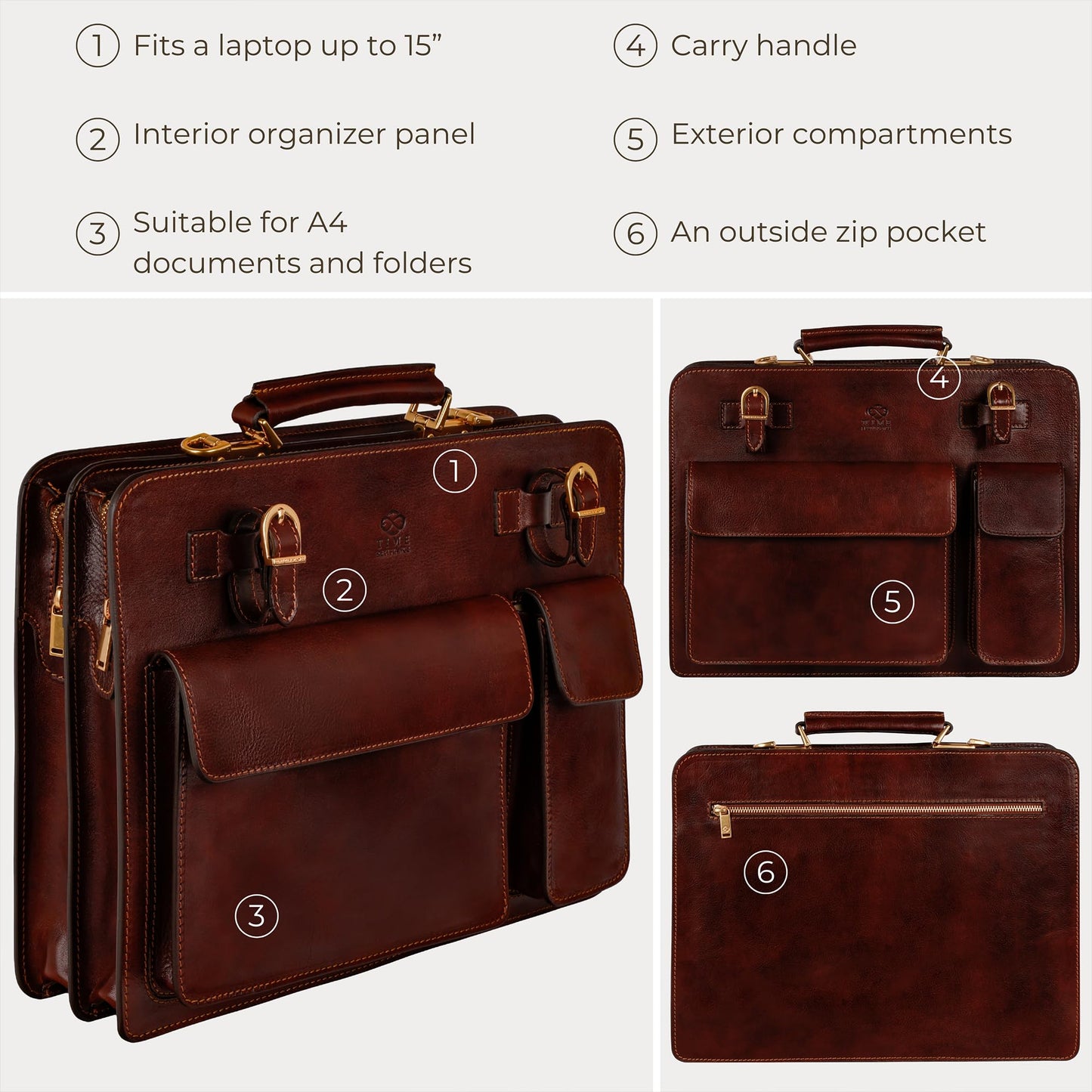 Time Resistance Leather Briefcase - Classy Leather Bag for Men - Business Briefcase - Vintage Bag made in Italy