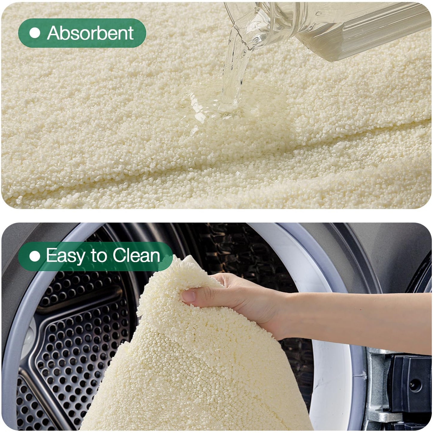 LUMI Ultra Soft Bathroom Rugs Non Slip with Rubber Backing, Absorbent Washable Bath Mat Quick Dry, Upgraded Premium Microfiber Plush Carpet for Bathtub and Shower Floor, Ivory White, 24x43