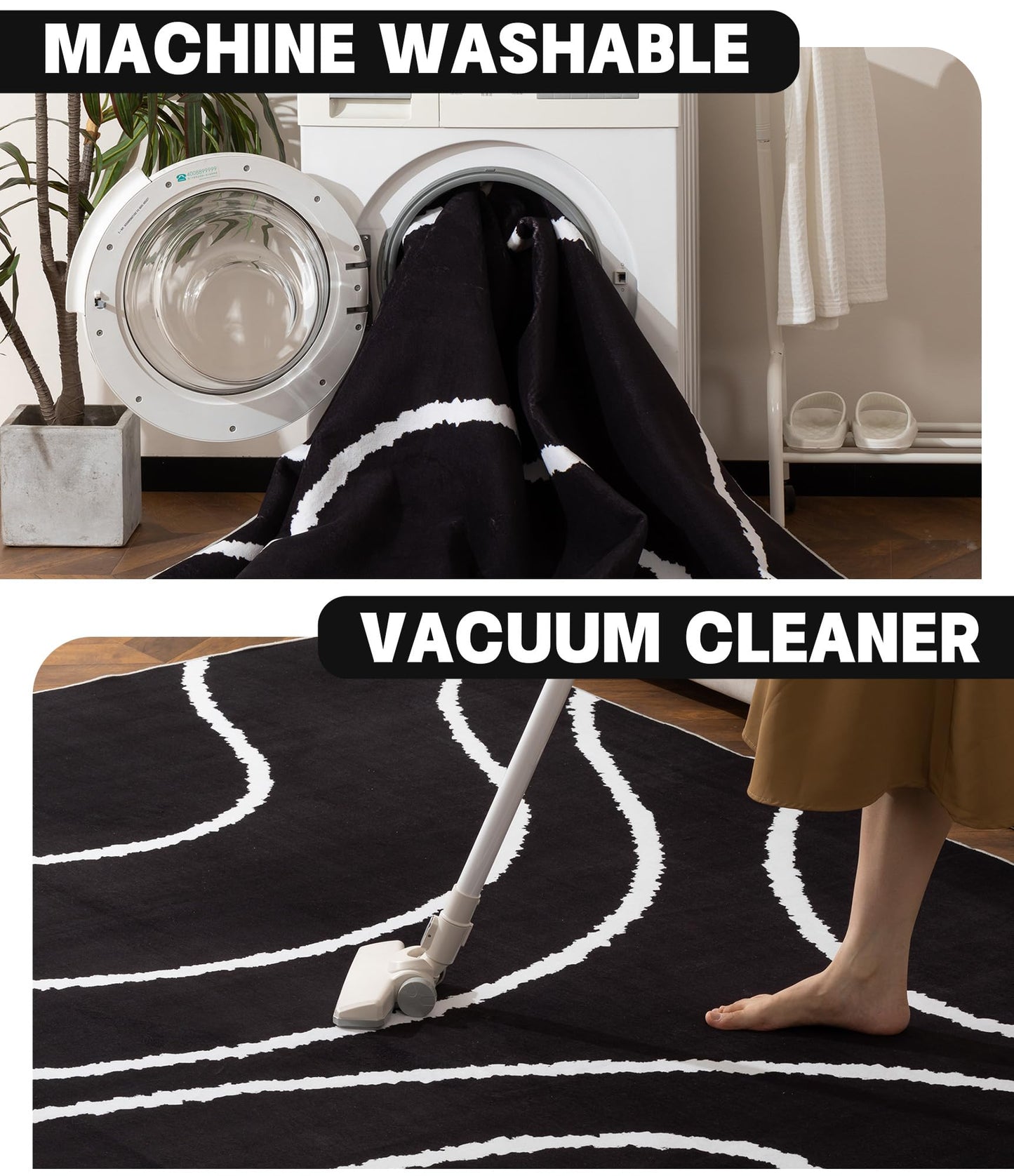 YIHOUSE Black Modern Area Rug 6x9,Abstract Rugs for Bedroom,Black and White Geometric Rug,Minimalist Wave Rug,Dark Washable Area Rugs 6x9 Non Slip Rugs for Living Room，Office