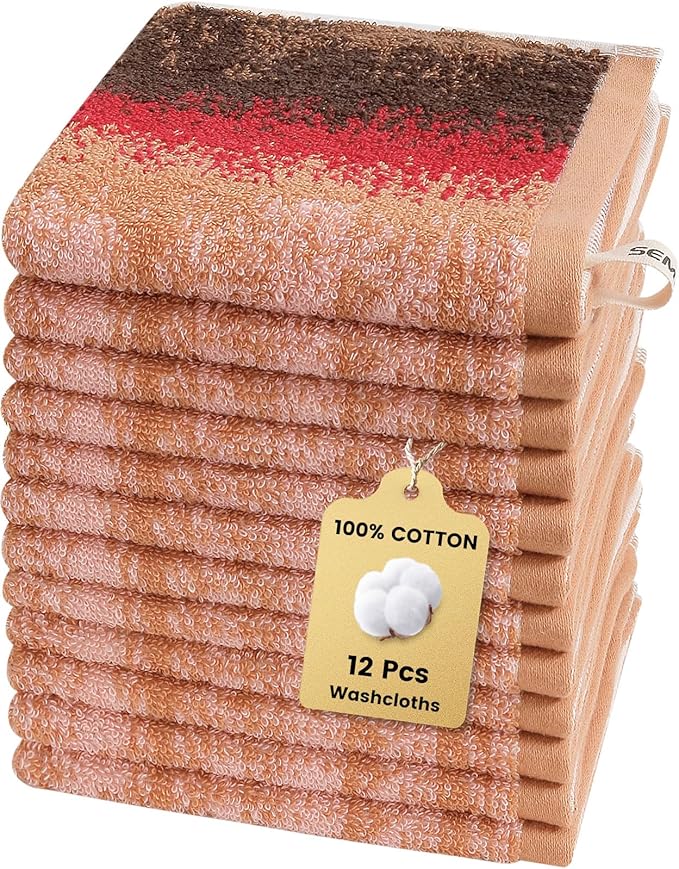 SEMAXE 100% Cotton Washcloths 12-Pack, 13 × 13 Inch Soft Luxury Face Towels –