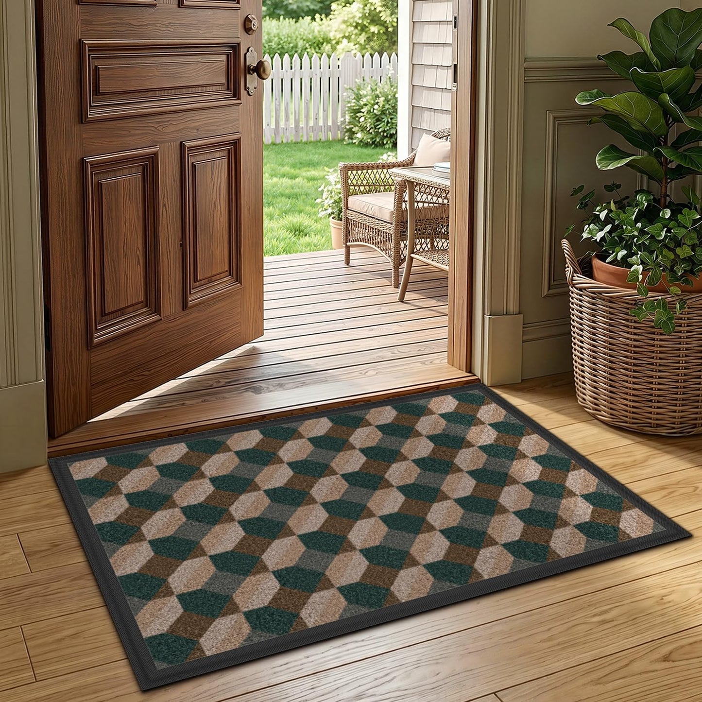 LUMI 17x30 Geometric Indoor Door Mat, Low-Profile Non-Slip Stain Resistant