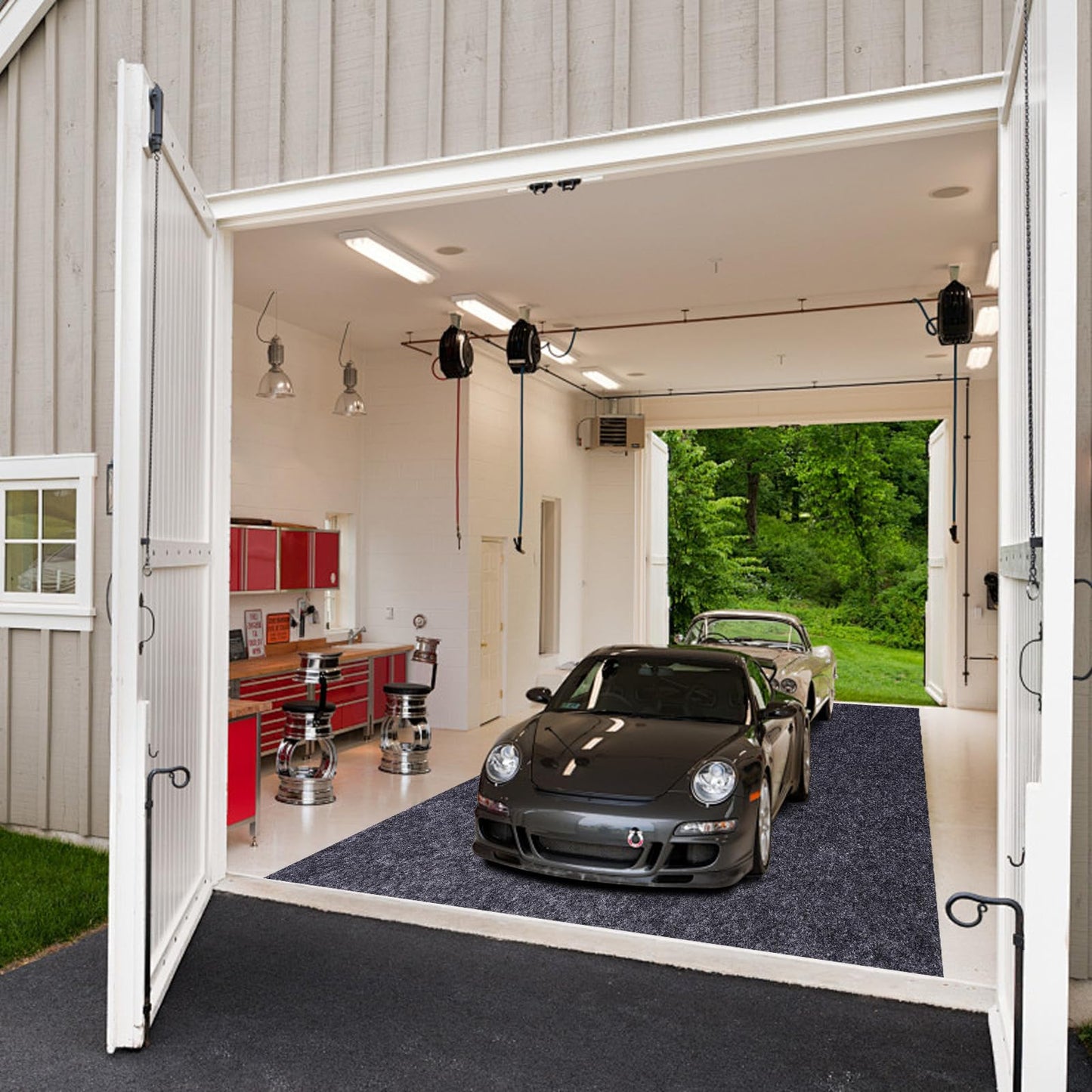 Evercomfy Garage Floor Mat, 7.4 x 17 Ft Waterproof Mat with Non-Slip Backing, Reusable Absorbent Surface, Easy Clean Floor Protector Oil Spill Mats for Garage, Driveway, Workshop
