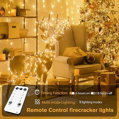 JMEXSUSS Warm White Christmas Lights Indoor, 20ft 400 LED Cluster Lights Christmas Outdoor with Remote, 8 Modes Plug in Christmas Tree Lights for Christmas Tree Wreath