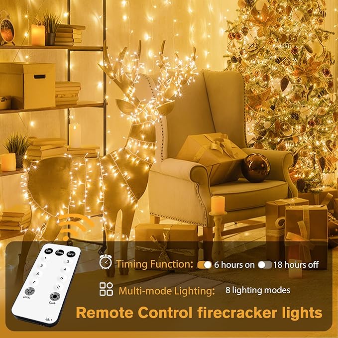 JMEXSUSS Warm White 800 LED Christmas Cluster Lights Plug in, 40ft Christmas String Lights Outdoor Waterproof with Remote, 8 Modes Christmas Tree Lights for Christmas Tree Wreath