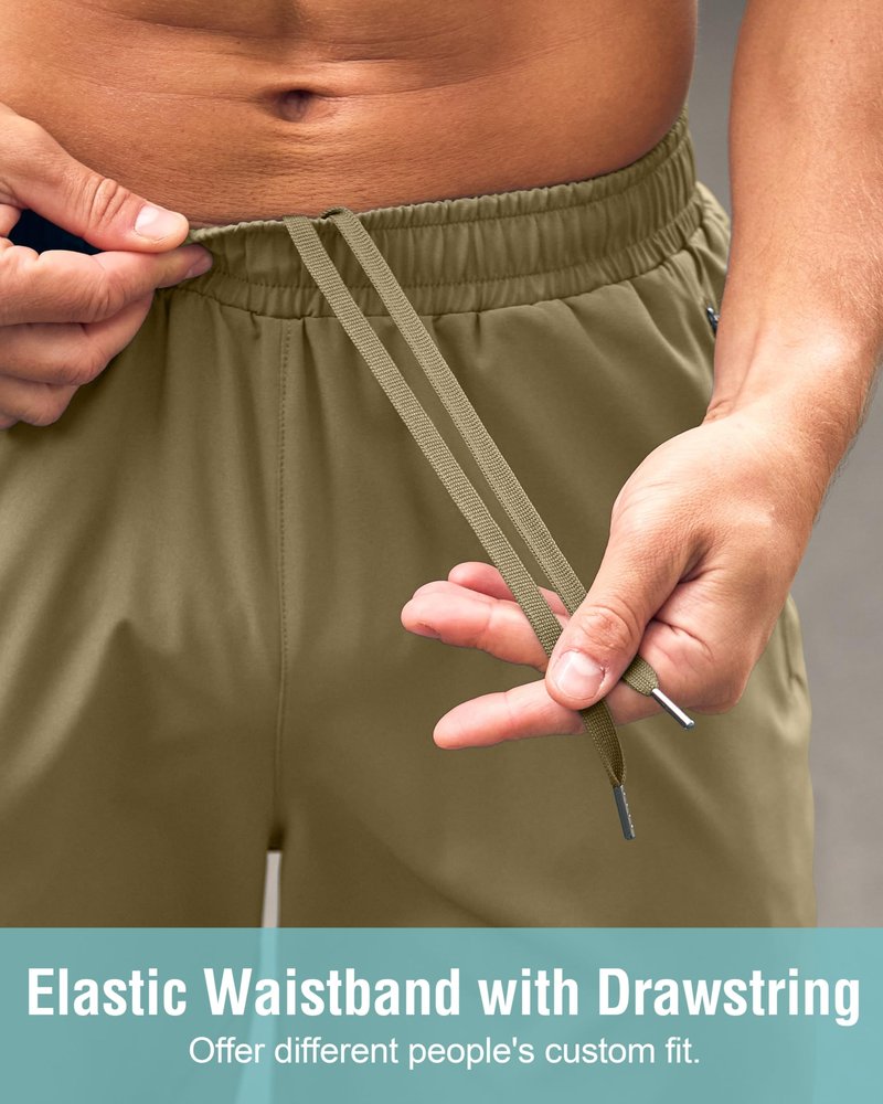 G Gradual Men's Athletic Running Shorts with Zipper Pockets Quick Dry 7"/ 5"/ 9" Workout Gym Shorts for Basketball Hiking(Dusty Khaki,7XXXL)