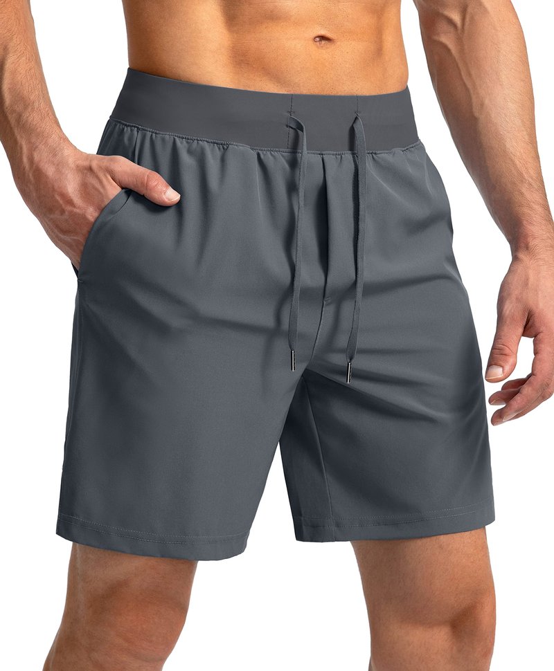 Soothfeel Men's Running Shorts with Zipper Pockets 7 Inch Lightweight Quick Dry Gym Athletic Workout Shorts for Men (Grey, L)