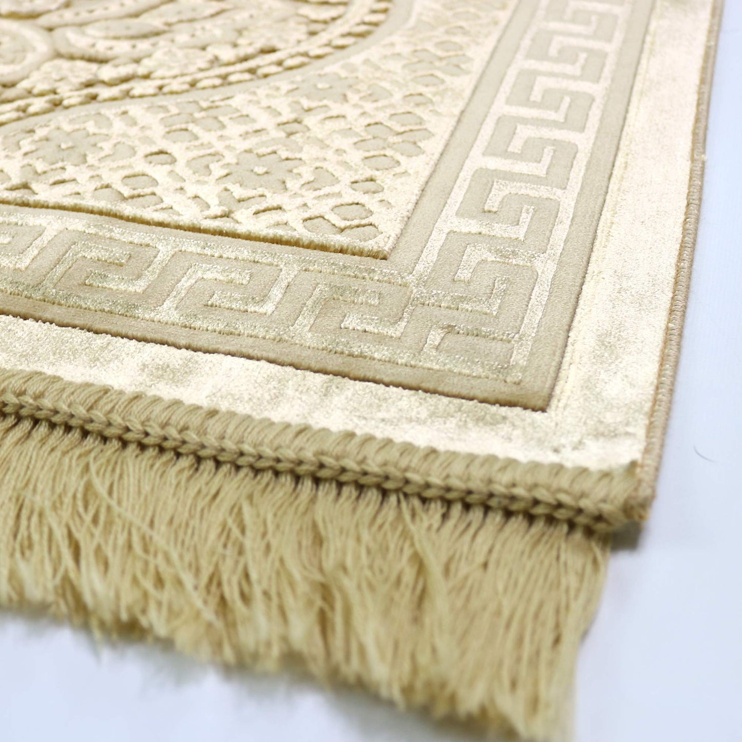 Modefa Luxury Velvet Prayer Rug with Prayer Beads | Soft Elegant Muslim Turkish Janamaz Sajada Carpet for Men and Women | Plain Solid Prayer Mat Ramadan Eid Gift - Paisley (Golden Yellow)