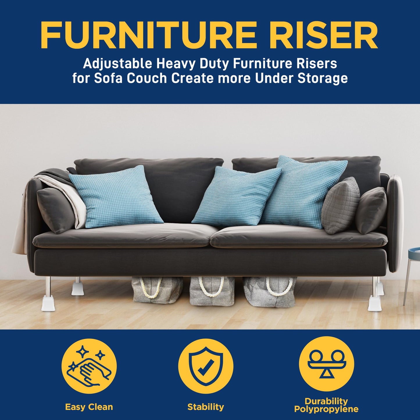 Lifemaster Furniture Riser Set - 4 Pieces Non-Slip Design Furniture Leg Riser fits with Bed, Chair, Table, Sofa, Desk, and Couches - White