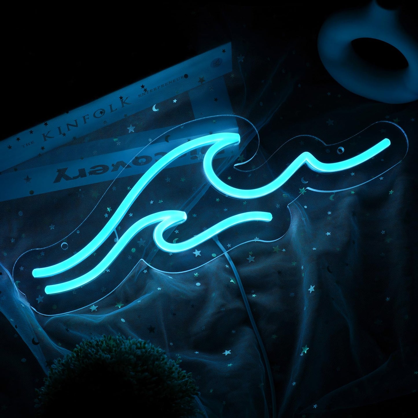 MissAudrey Wave Neon Signs with Cycle Timer, 15 * 5.1" Dimmer Ice Blue Wave Led Neon Light Sign For Kids Wall Decor USB Powered For Living Room Bar Bedroom Decorations Christmas Gift