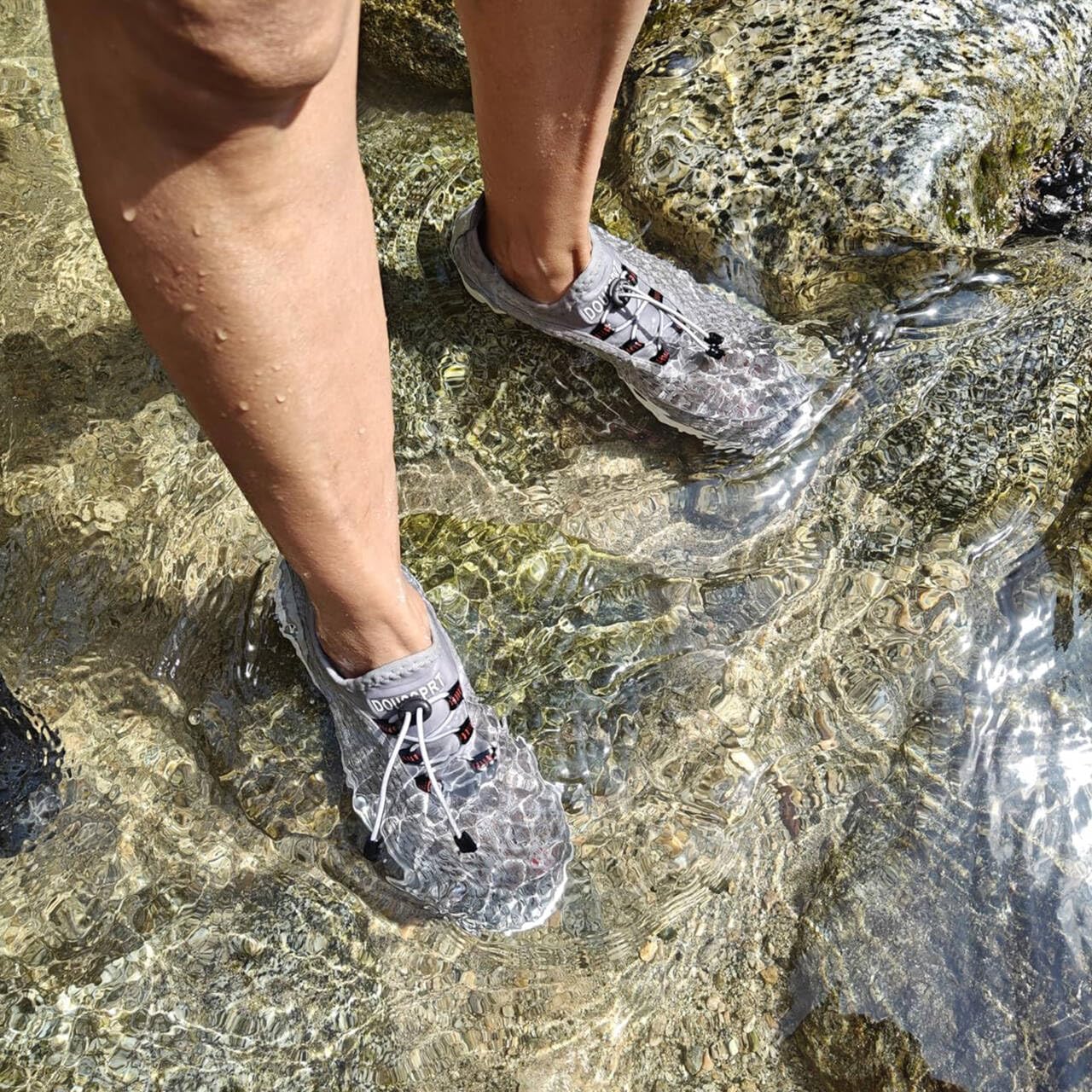 DOUSSPRT Men's Water Shoes Quick Drying Sports Aqua Shoes Grey Size 11