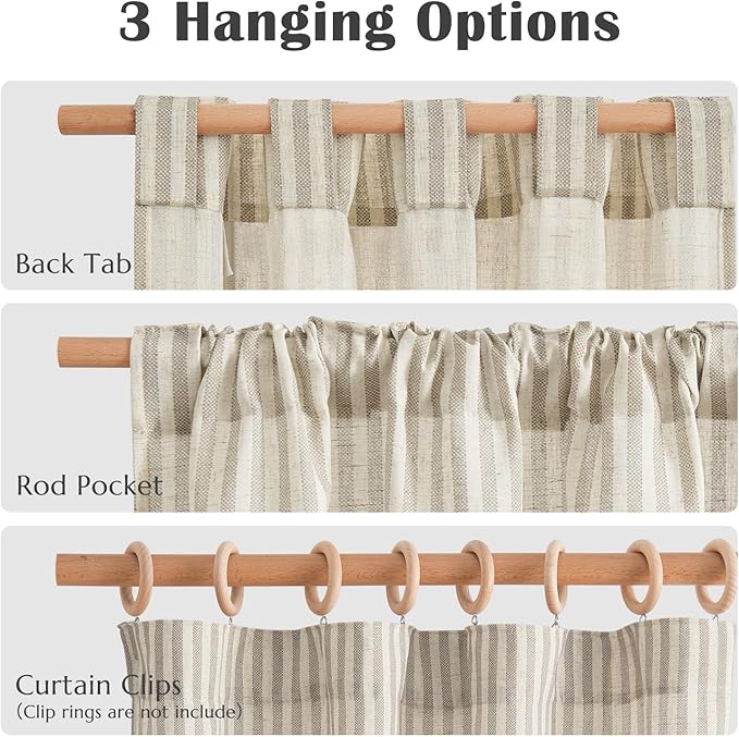 jinchan Striped Linen Kitchen Curtains 24 Inches Tier Curtains Farmhouse Modern Cafe Style Small Window Treatments Airy Light Filtering Rod Pocket for Living Room Bathroom 2 Panels Taupe Grey