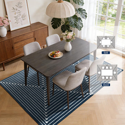 YIHOUSE Washable 5x7 Area Rugs for Living Room, Navy Blue Striped Rug for Bedroom Playroom Non Slip Low Pile, Soft Modern Geometric Carpet for Entryway Home Office Decor