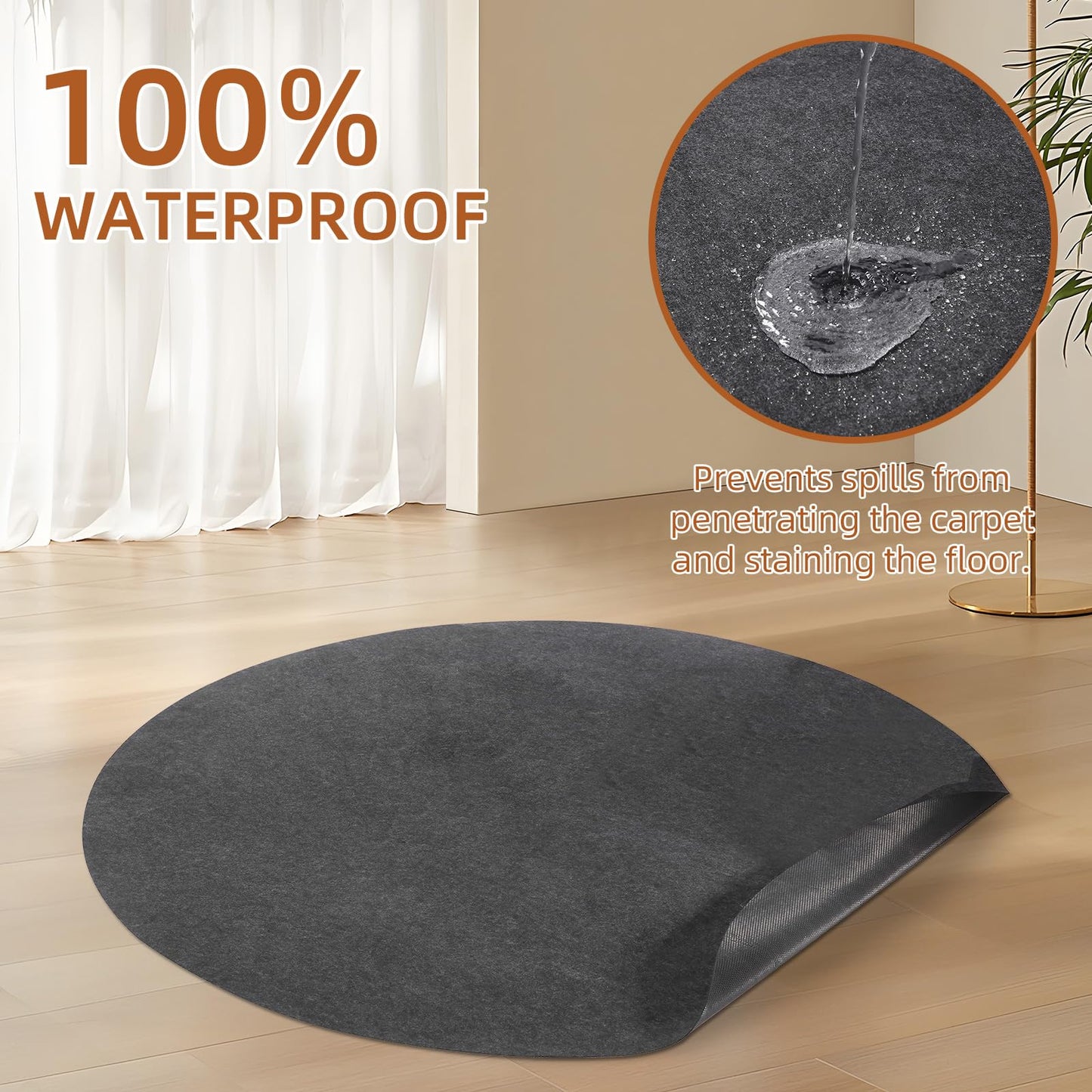 Waterproof Non-Slip Rug Pad, Round 6 Ft Carpet Pads for Large Area Rugs 1/8" Thick Felt Floor Protection Pad for All Floors and Finishes, Keep Rugs in Place and Provide Cushioning (6FT)