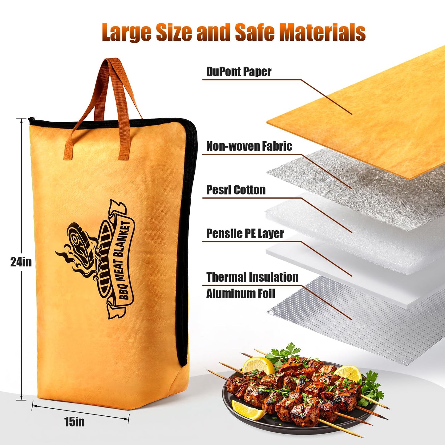 BBQ Blanket for Resting Meat, 24 x 15” Large Meat Resting Bag for Brisket Pork Shoulder Turkey, Insulated BBQ Grilling & Smoking Blanket Party Camping Picnic Essentials for Men Barbecue Lovers Gifts