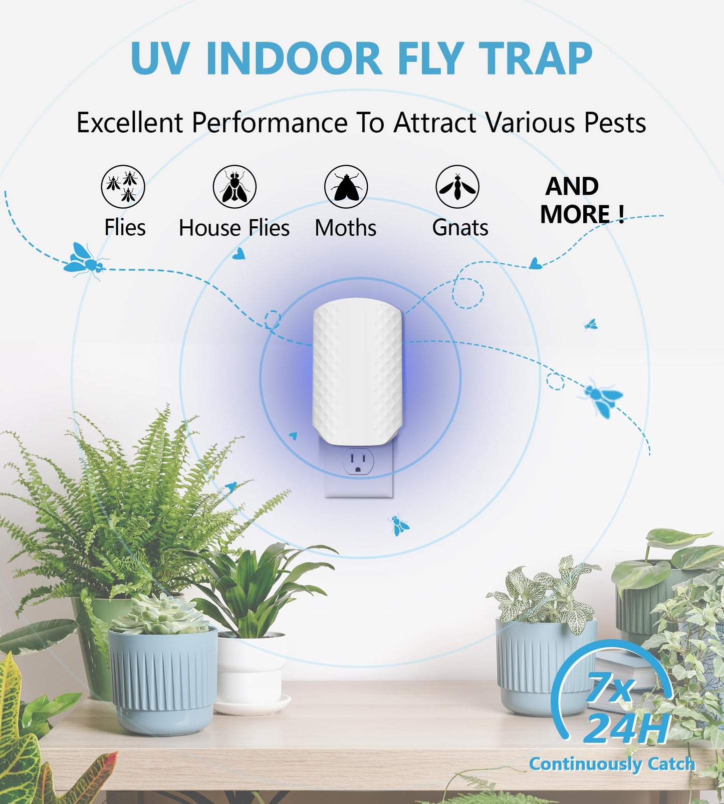 WowCatch Flying Insect Trap for Indoors, Bug Killer Light Trap for Fruit Flies, Gnats, Moths, and Houseflies, 2 Devices + 8 Refills, Best Fly Traps for Home, Kitchen, Bedroom, Plant Area, Garages
