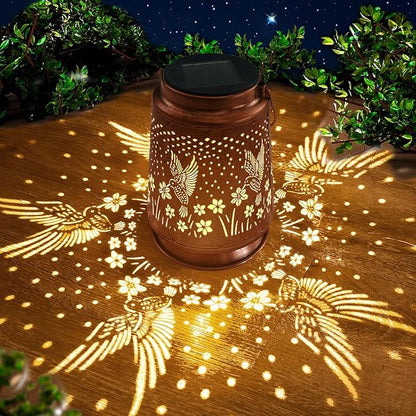 Birthday Gifts for Women Solar Lights Outdoor Waterproof - Unique Garden Decor Hummingbird Solar Lantern, Christmas House Warming Best Friend Gifts Decoration Outside for Yard Lawn