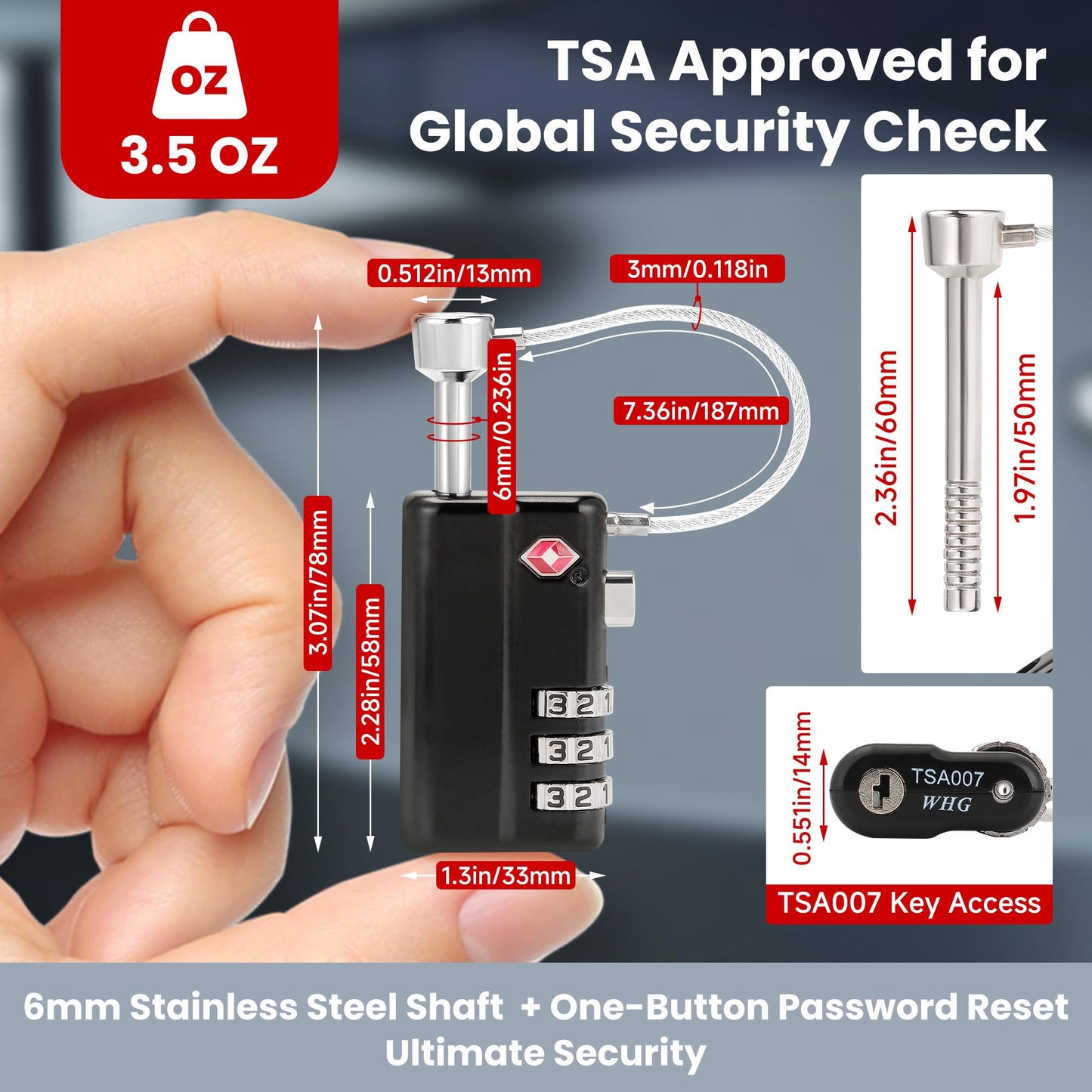 TOKCKYBL 2 Pack Professional Gun Case Lock TSA Approved – Heavy-Duty, Cut-Resistant & Child-Safe Security Padlock for Firearms, Pistols, Rifle Cases, and Travel Luggage, Black