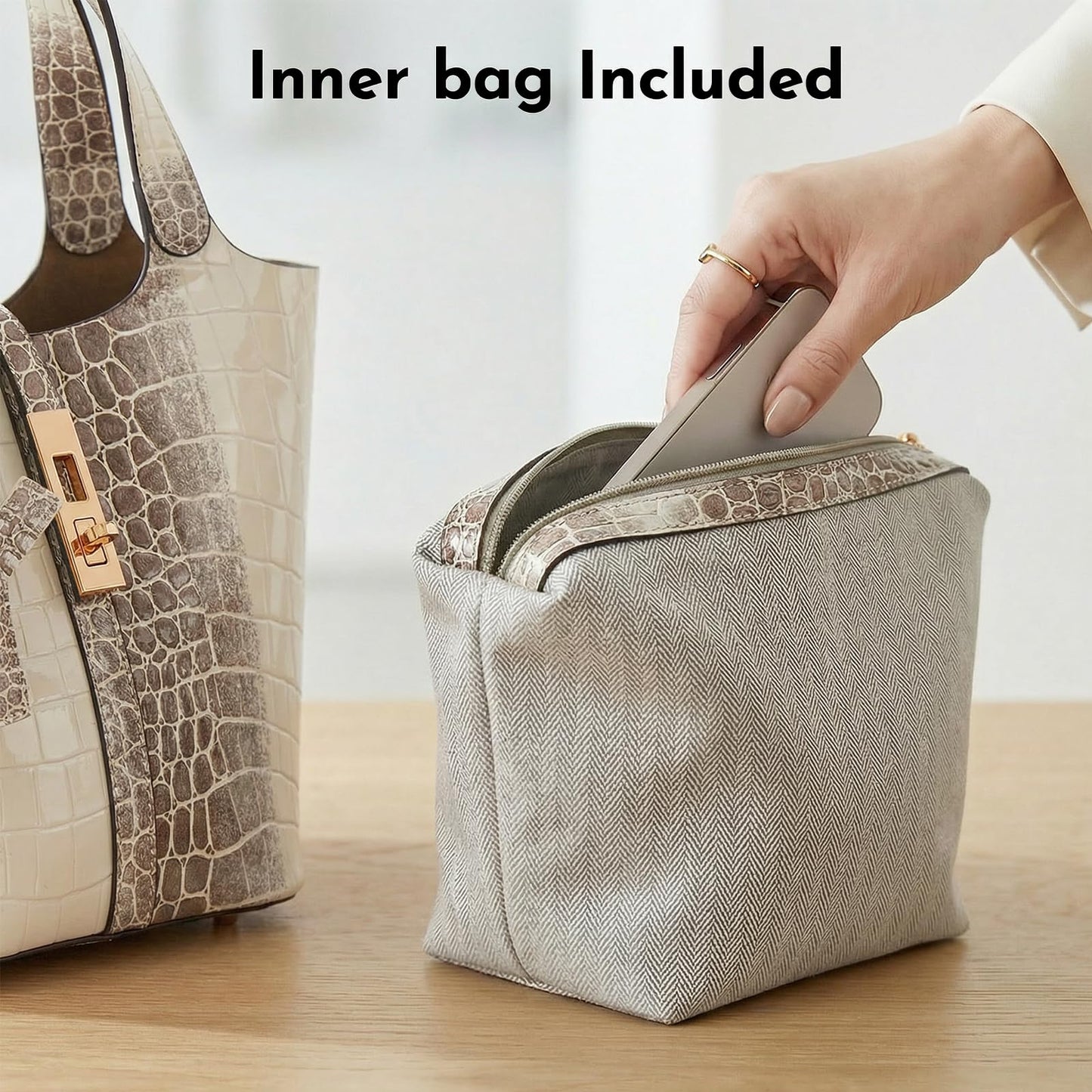 Jooniter Tote Bag for Women Vegan Leather Satchel Bags for Women Crocodile Pattern Bucket Bags Shoulder Handbag Purse Clutch Bags for Work Evening Apricot