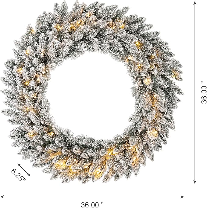 Glitzhome 36" D Oversized Pre-Lit Christmas Wreath with 50 Warm White Lights and Timer, Artificial Wreaths for Christmas Festival Celebration Front Door Wall Window Party Decor
