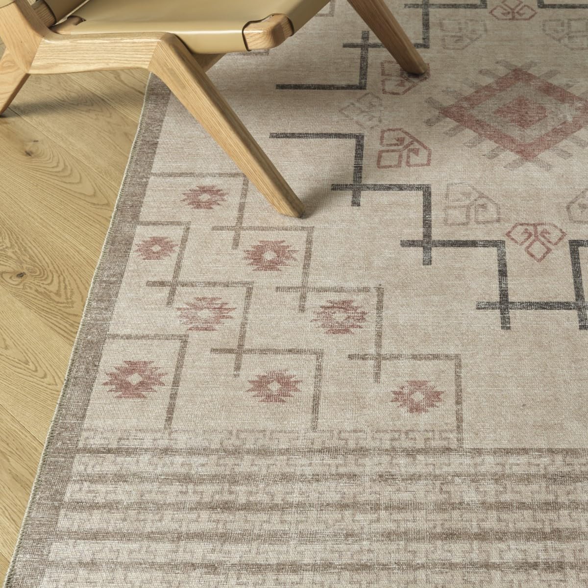 Revival Rugs Funk 6'x9' Zero-Shedding Area Rug for Living Room Bedroom - Oeko-TEX Certified, Low Pile, Spot Clean, Beige, Cream