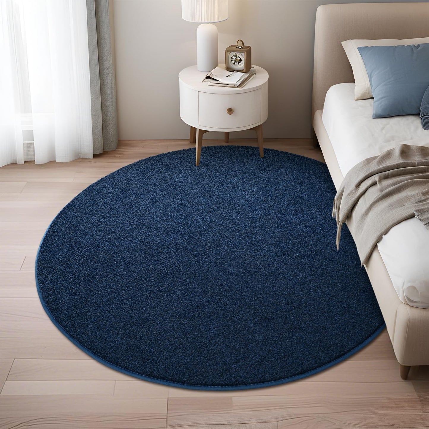 Nuttumico Ultra Soft Round Area Rugs for Living Room Bedroom, 4x4 Feet Navy Blue Washable Non-Slip Indoor Rugs, Thickened Memory Foam Modern Indoor Circle Carpet for Boys Girls Room Home Decor