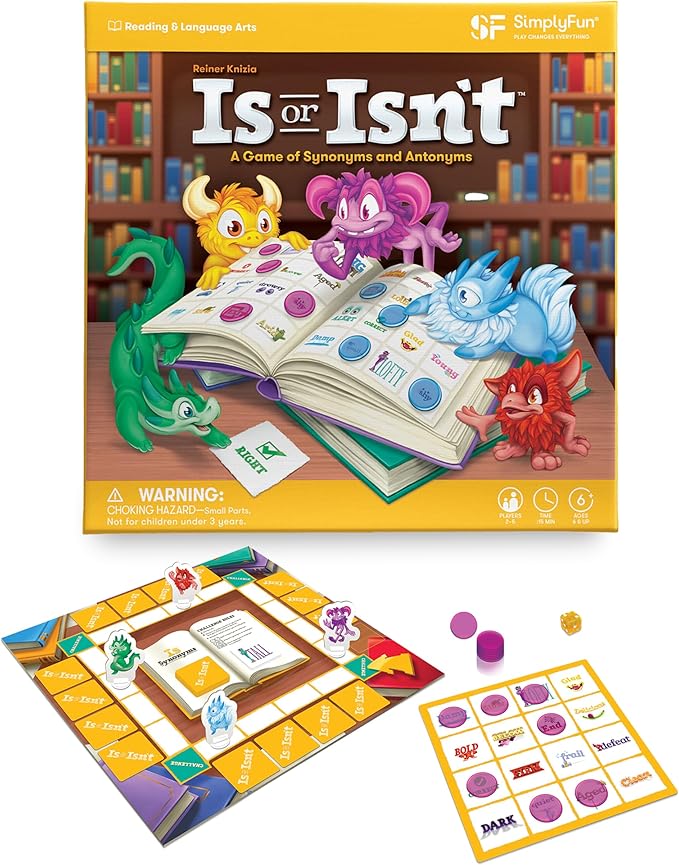 SimplyFun is or Isn’t - Expand Vocabulary Skills by Identifying Synonyms and Antonyms - an Engaging and Educational Bingo Game for Kids - for 2 to 5 Players Ages 6 &amp Up