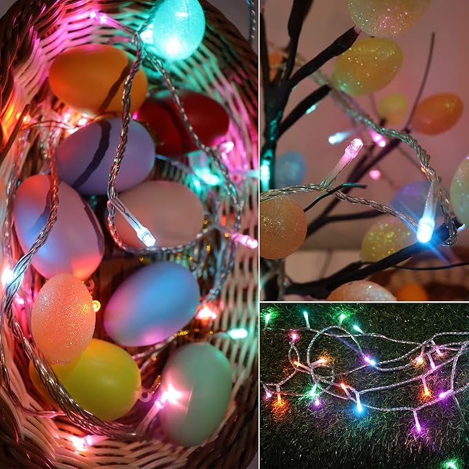 Colorful String Lights Easter Decoration, 66 ft 200 LED Easter Pastel Lights 8 Modes Plug in, Indoor Outdoor Connectable Clear Wire Twinkle Fairy String Lights for Spring Bedroom Party