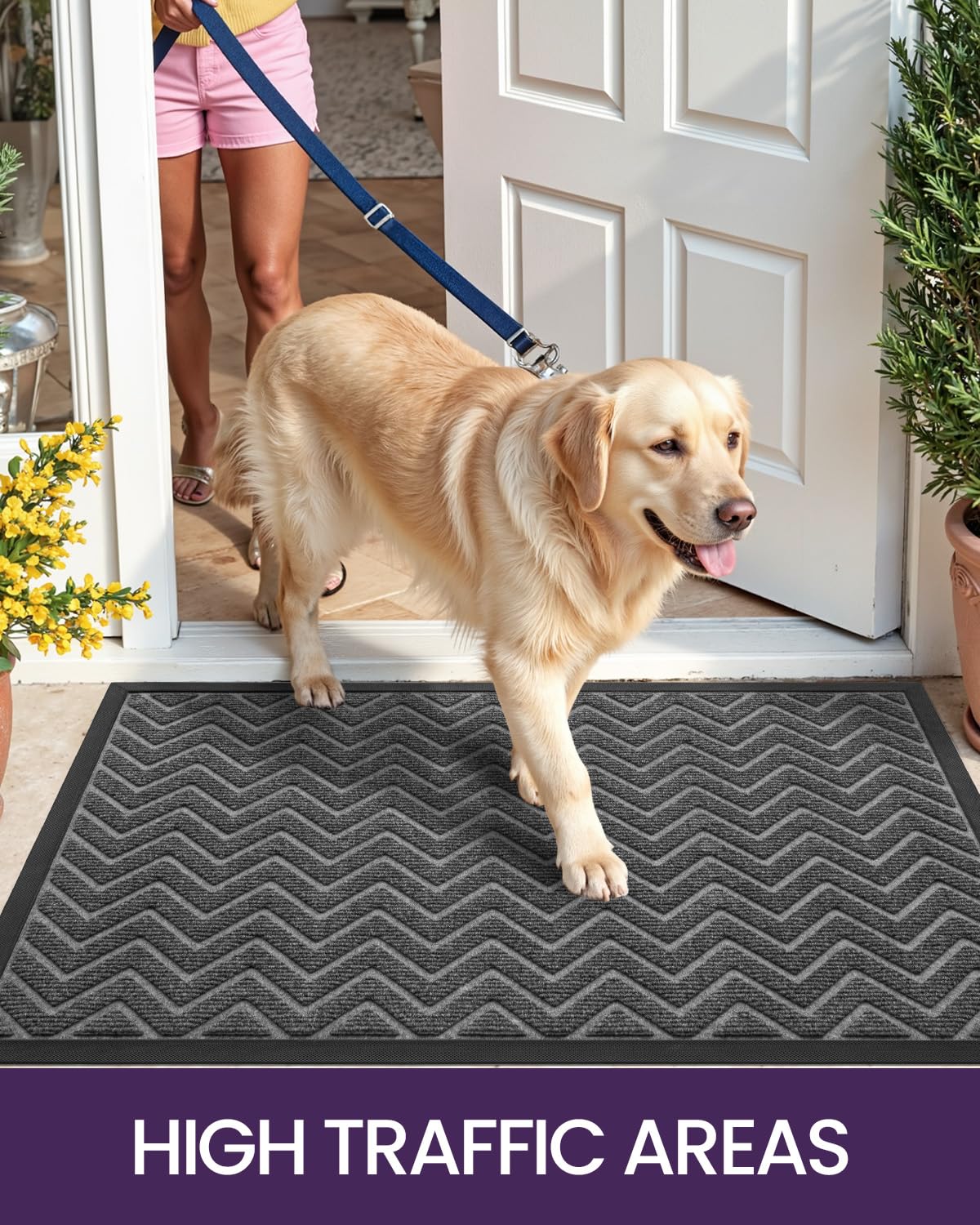 DEXI Front Door Mat Outside Entrance, 4x6 ft Large Rubber Entry Doormat Heavy Duty, Welcome Mats Non Slip for Inside House Floor Entryway Double Doors Exterior Patio, Chevron Dark Grey