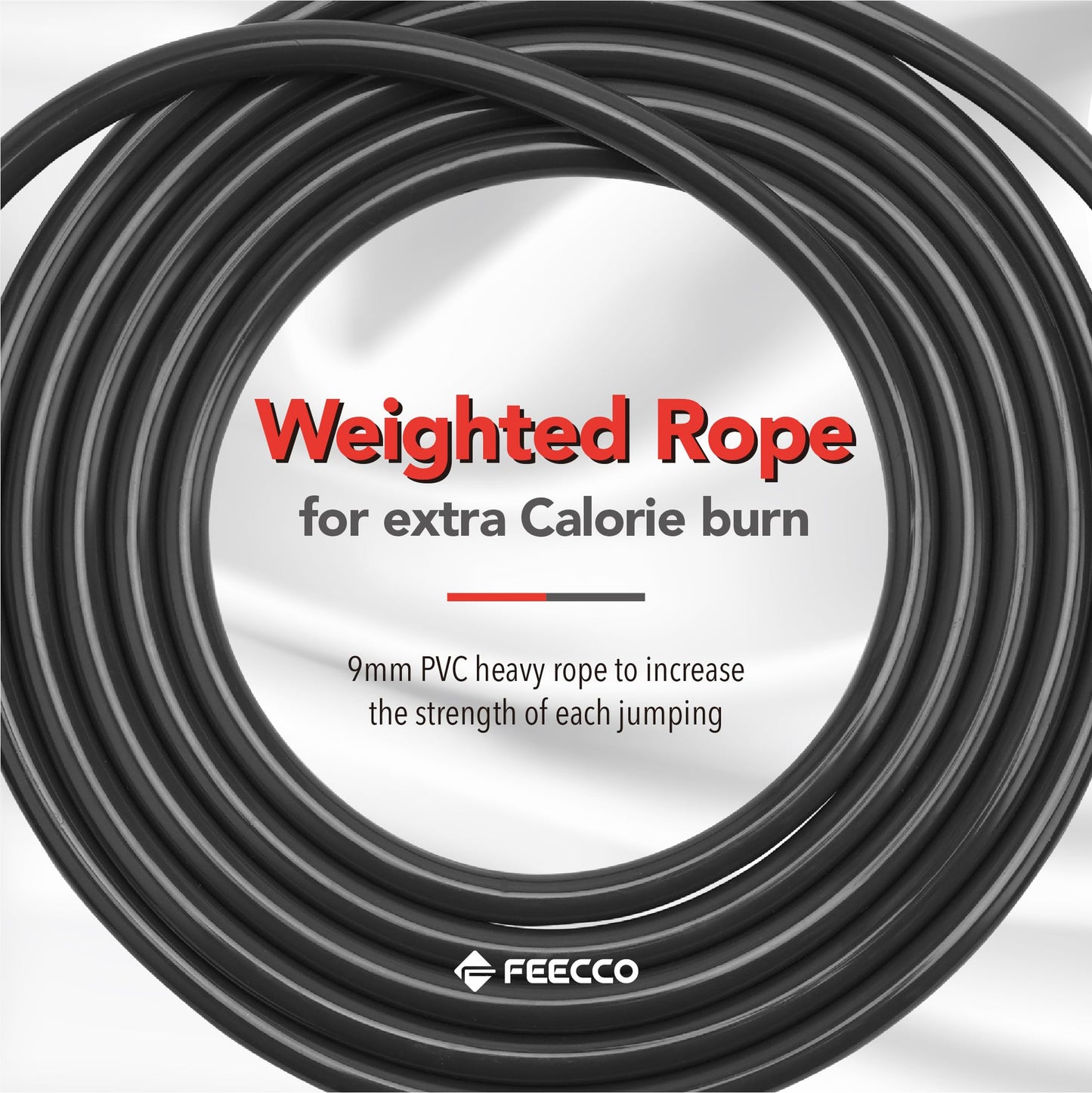 FEECCO Weighted Jump Rope for Men, 9mm PVC Rope with Metal Handles and Ball Bearings