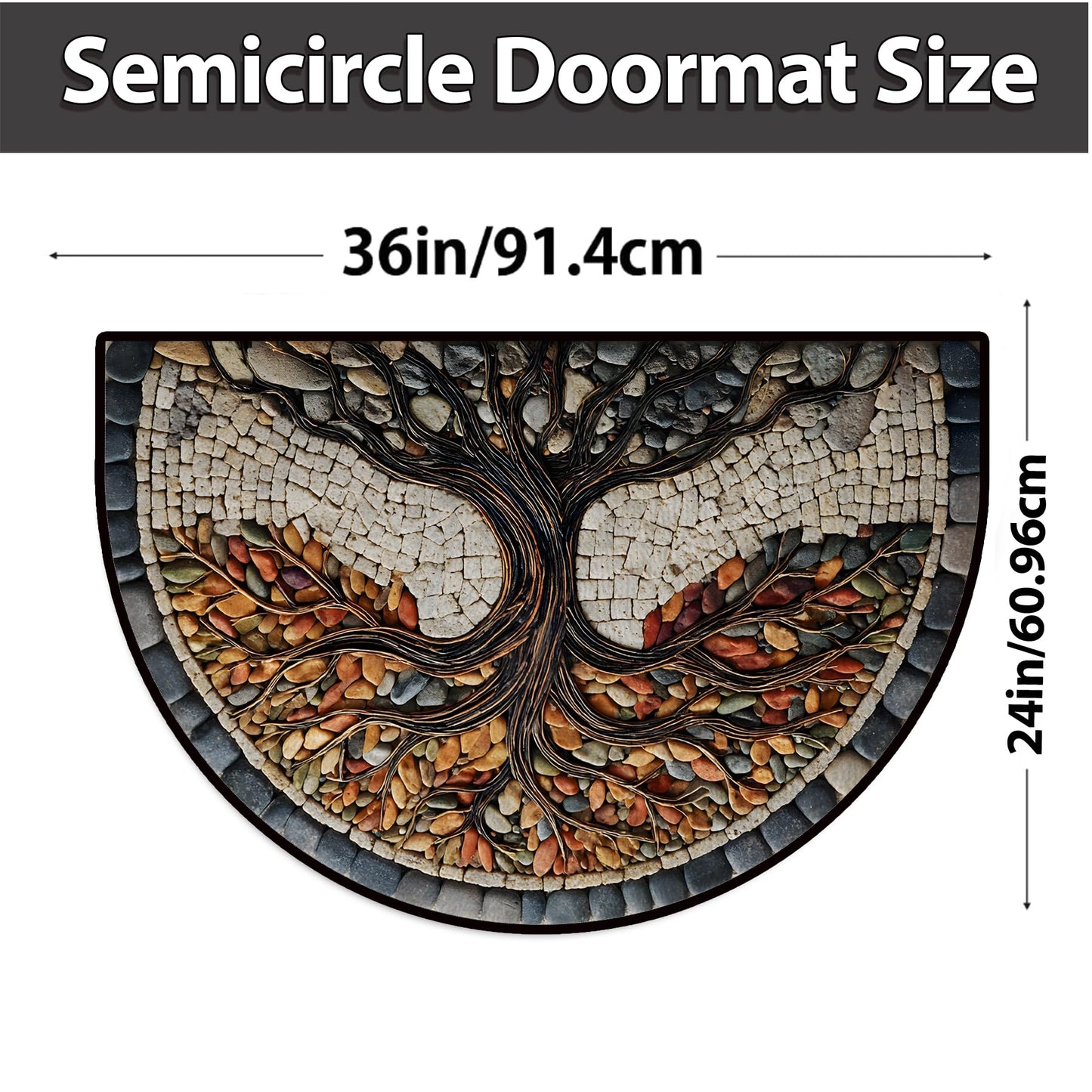 NYZE Semi Circle Door Mat Half Round Welcome Mat Non Slip Low-Pile Absorbent Half Circle Entryway Rug for Bathroom Bedroom Laundry Room (Tree of Life-A, 24"×36")