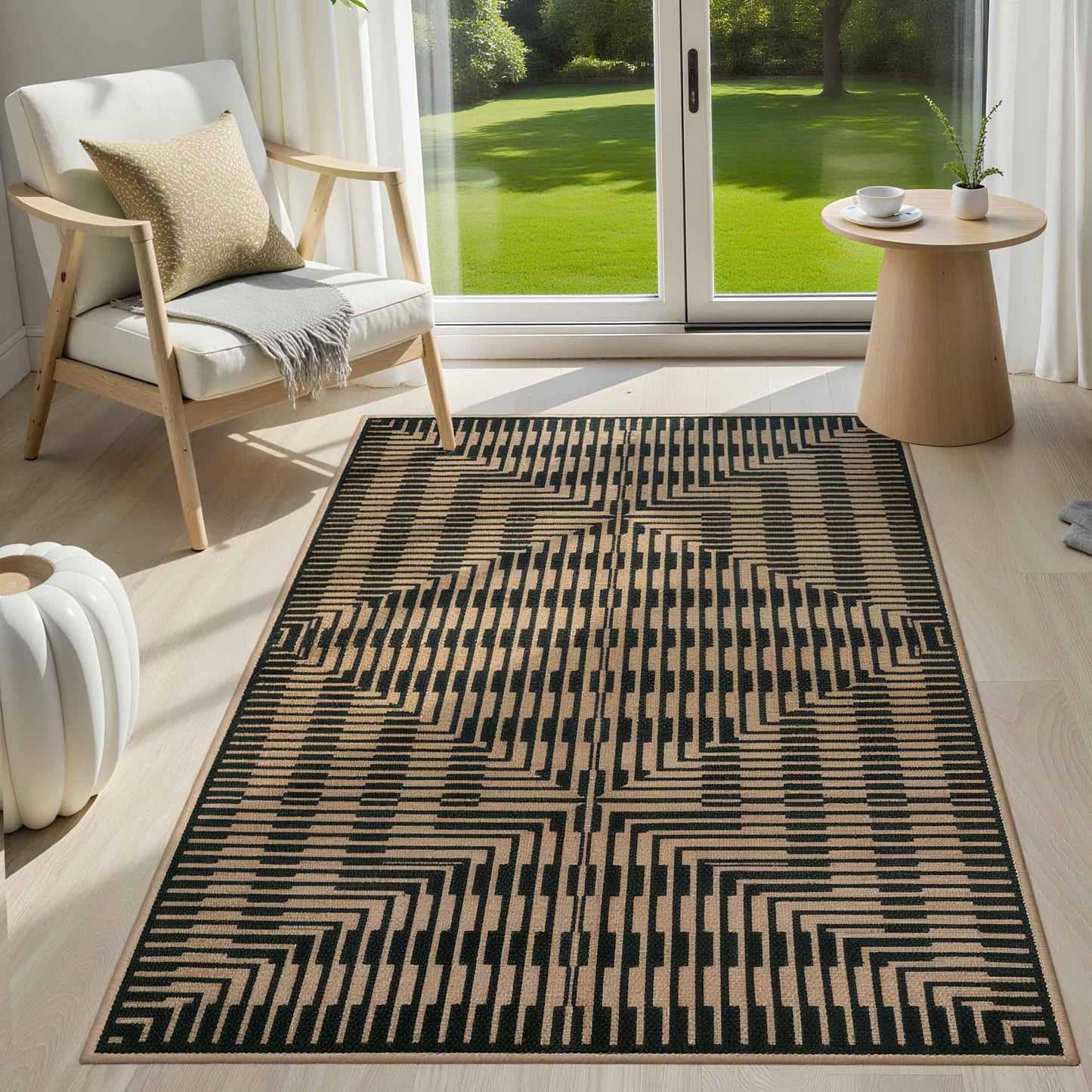 LIVEBOX Easy Jute 3x5 Outdoor Rug, Washable Non Slip Front Door Porch Rugs, Neutral Black Striped Accent Carpet Mat for Entryway, Mudroom (Black & Tan)