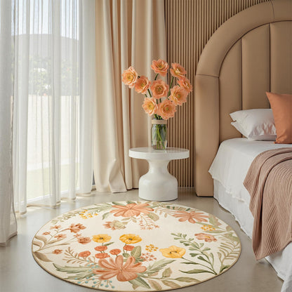 jinchan 4ft Round Floral Area Rug for Entryway - Washable Soft Non-Slip Flower Rug Circle 4' Round Accent Rug for Living Room Bedroom Dining Room Coral Pink on Beige