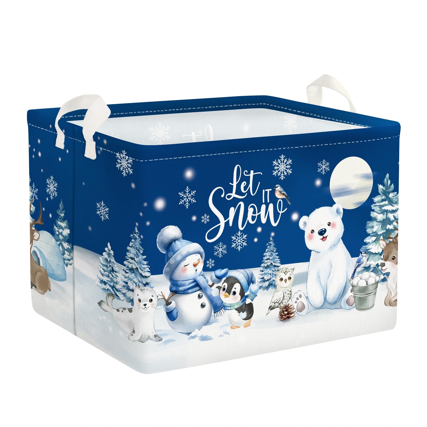 Clastyle Winter Animals Storage Basket Christmas Snowman Penguin Gift Basket Kid Polar Bear Deer Owl Seal Nursery Bin Large Clothes Toy Book Shelf Basket Cube