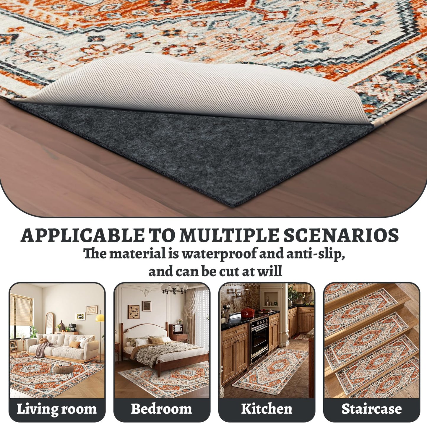 100% Waterproof Rug pad, 6x9 ft Area Rug Non-Slip Rug Pads, Carpet Pads for All Floors and finishes, Felt pad for Hardwood Floors, Keep Carpets in Place Soft and Secure