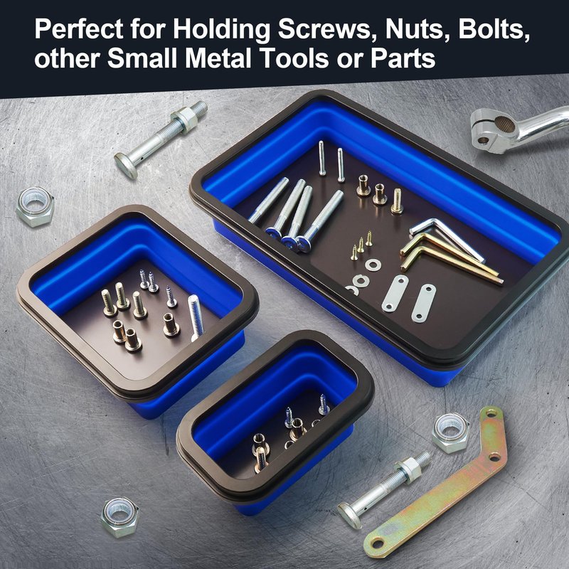 stochastic box Collapsible Magnetic Parts Tray Set Foldable Magnetic Tray 3 Different Size Silicone Tool Trays for Screw, Bolts,Nuts,with Magnetic Base Stores and Organizes Small Parts and Tools