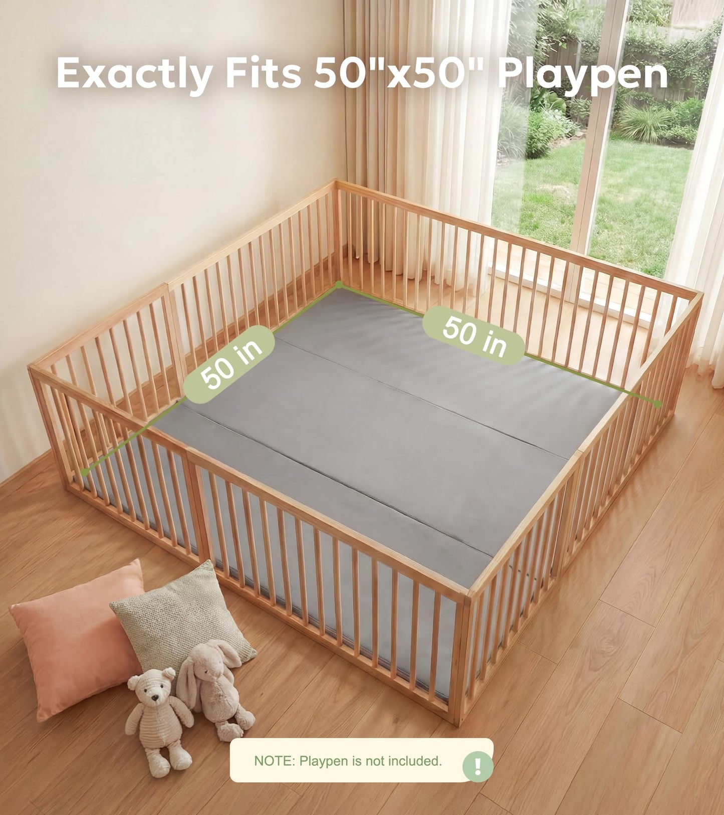 Mallify Foldable Baby Play Mat, 50''x50'' Waterproof Thicken Foam Vegan Leather Playpen Mat for Infants and Toddlers, Portable Baby Mat for Floor, Grey
