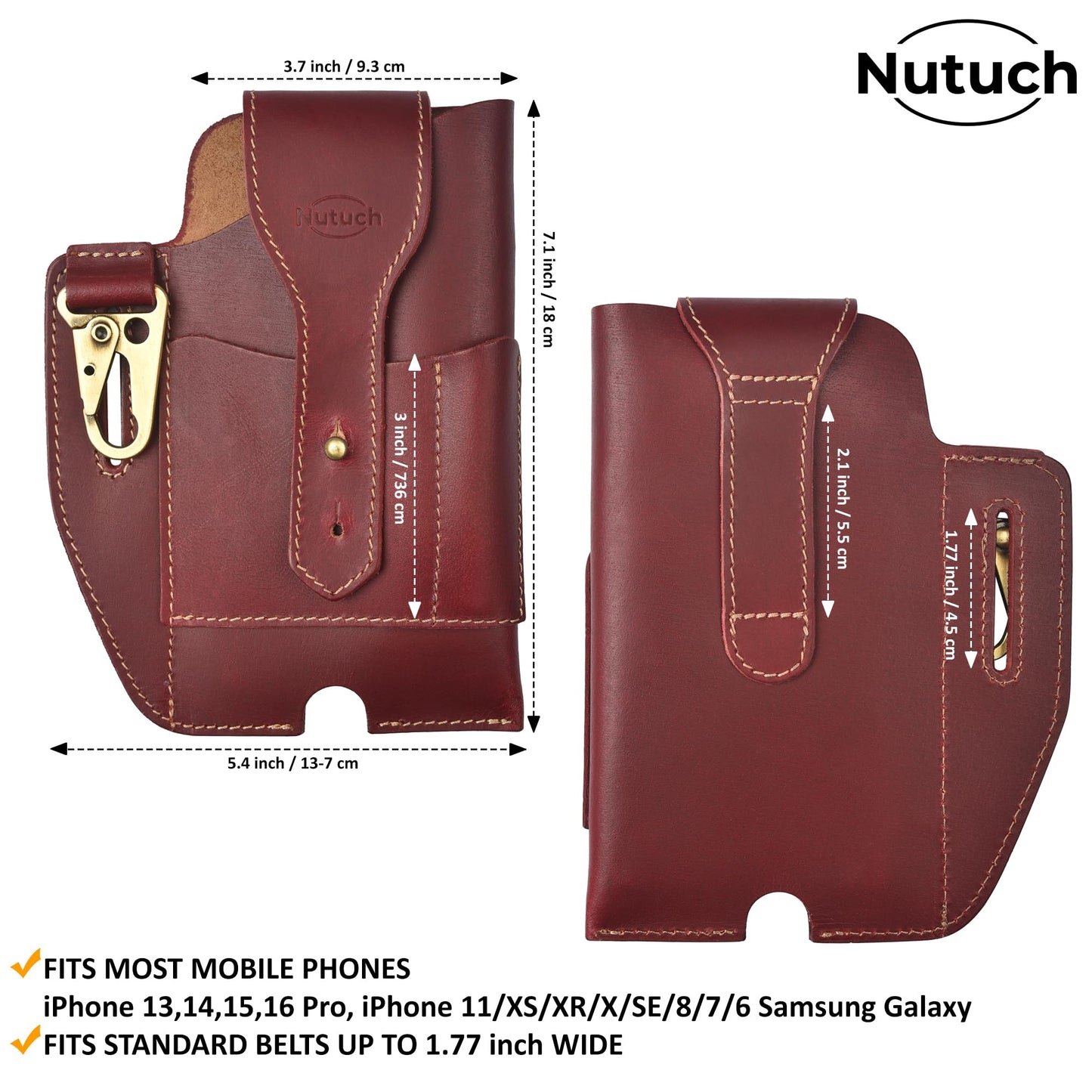 Genuine Leather Phone Holster with Belt Loop | Cell Phone Pouch for iPhone and Smartphone | Cell Phone Holsters Holders | Cell Phone Case | Leather Phone Case (Maroon 501)