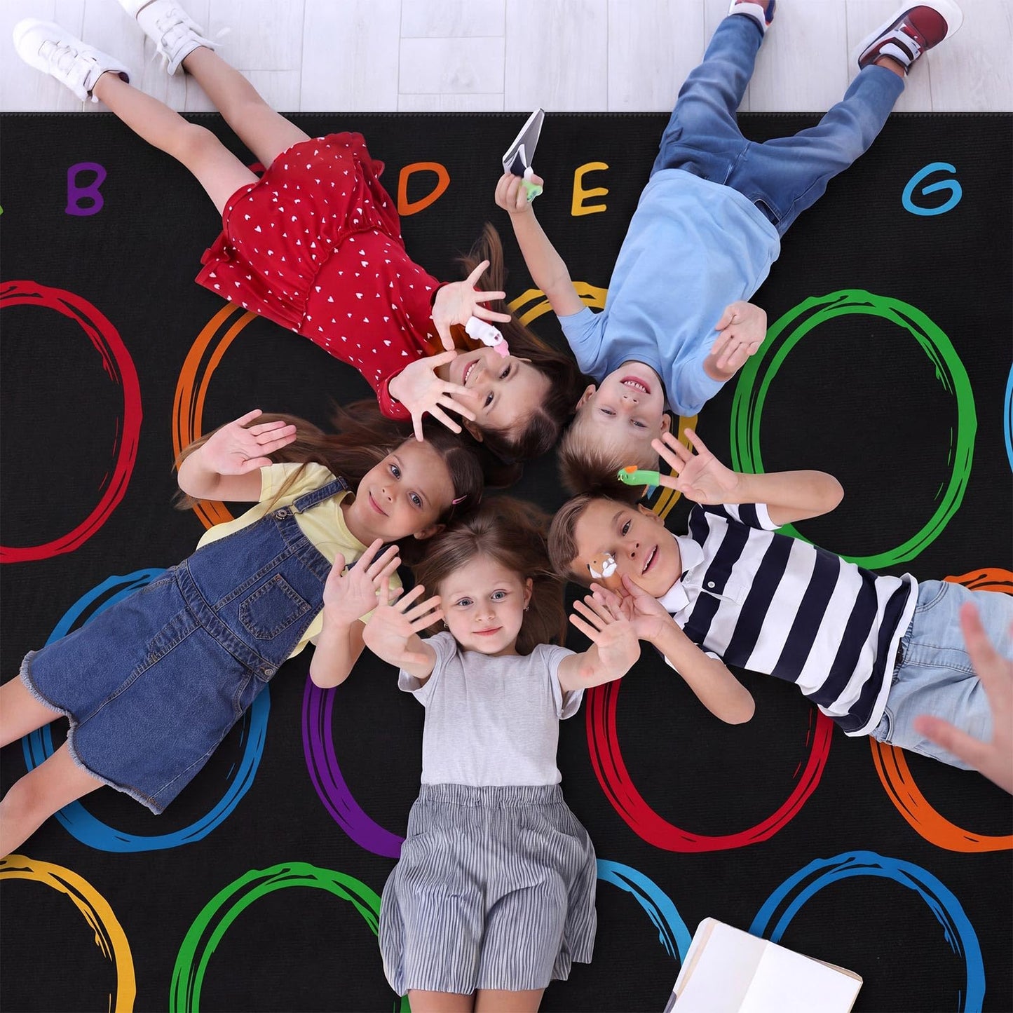 Teenyyou 6.6 x 11.2 ft Classroom Rug with Colorful Circle Elementary Educational Large Area Rug Kids Room Children Classroom Carpet Playroom Learning Preschool School Decor Seating Carpet 14 Seats