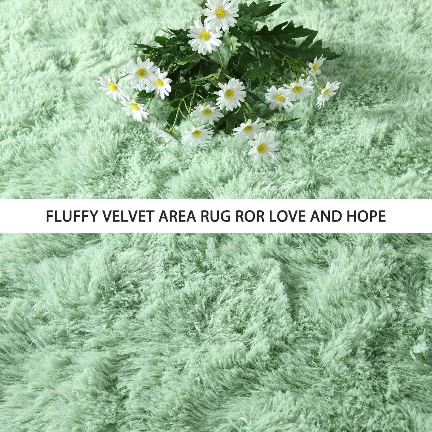 Pettop Fluffy Sage Green Area Rug for Bedroom Living Room, 4x6 Feet Soft Plush Fuzzy Rugs for Girls Kids Boys, Non-Slip and Washable Rug for Nursery Classroom, Carpet for Rooms Decor