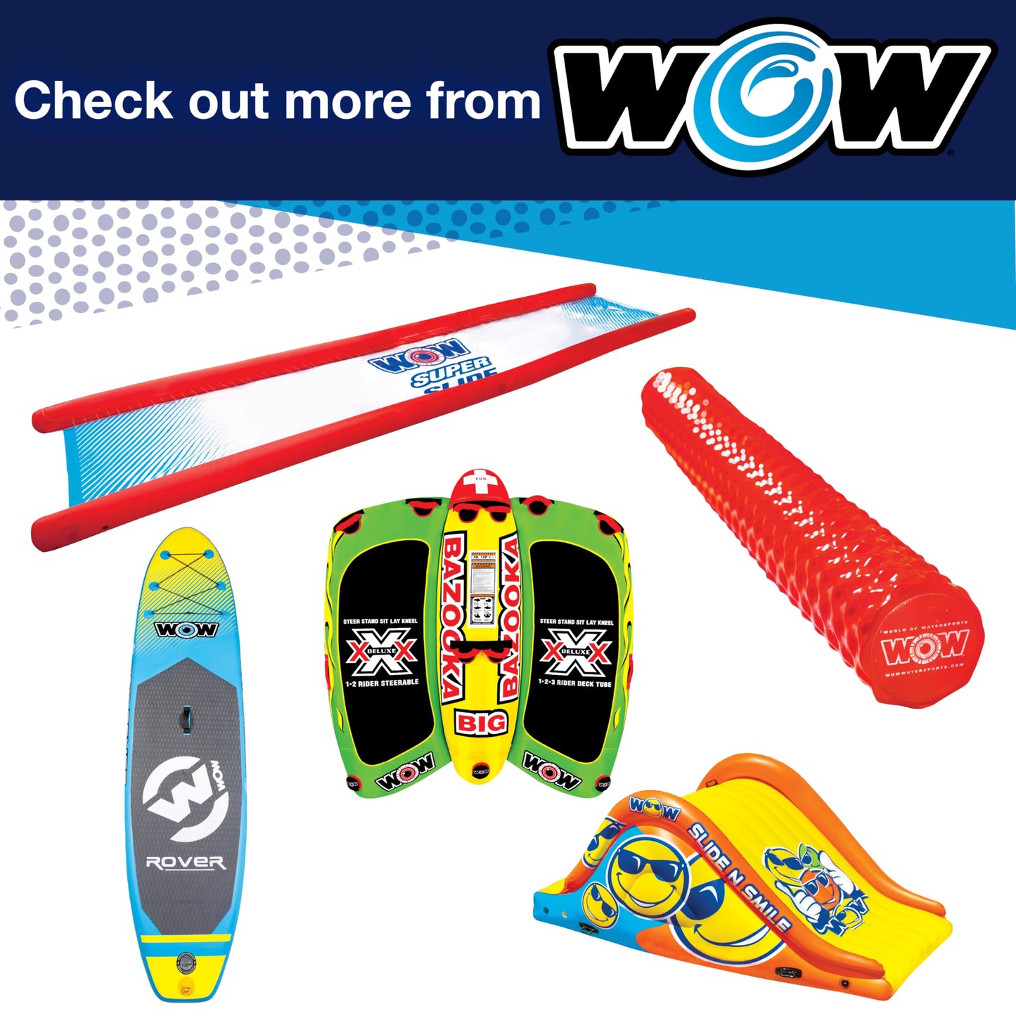 WOW Sports Flat Foam Pool Plank Noodle - Blue - 52 in - Supports Up to 250 lbs - For Kids & Adults